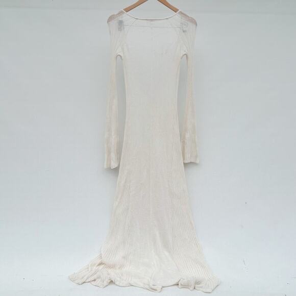 LPA Jorryn Revolve Crochet Bell Sleeves Knit Maxi Dress Coverup Cream White XS - Picture 9 of 14